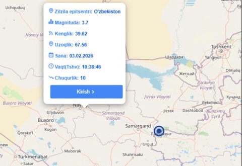 Oʻzbekistonning Jizzax va Samarqand viloyatlari hududida zilzila qayd etildi